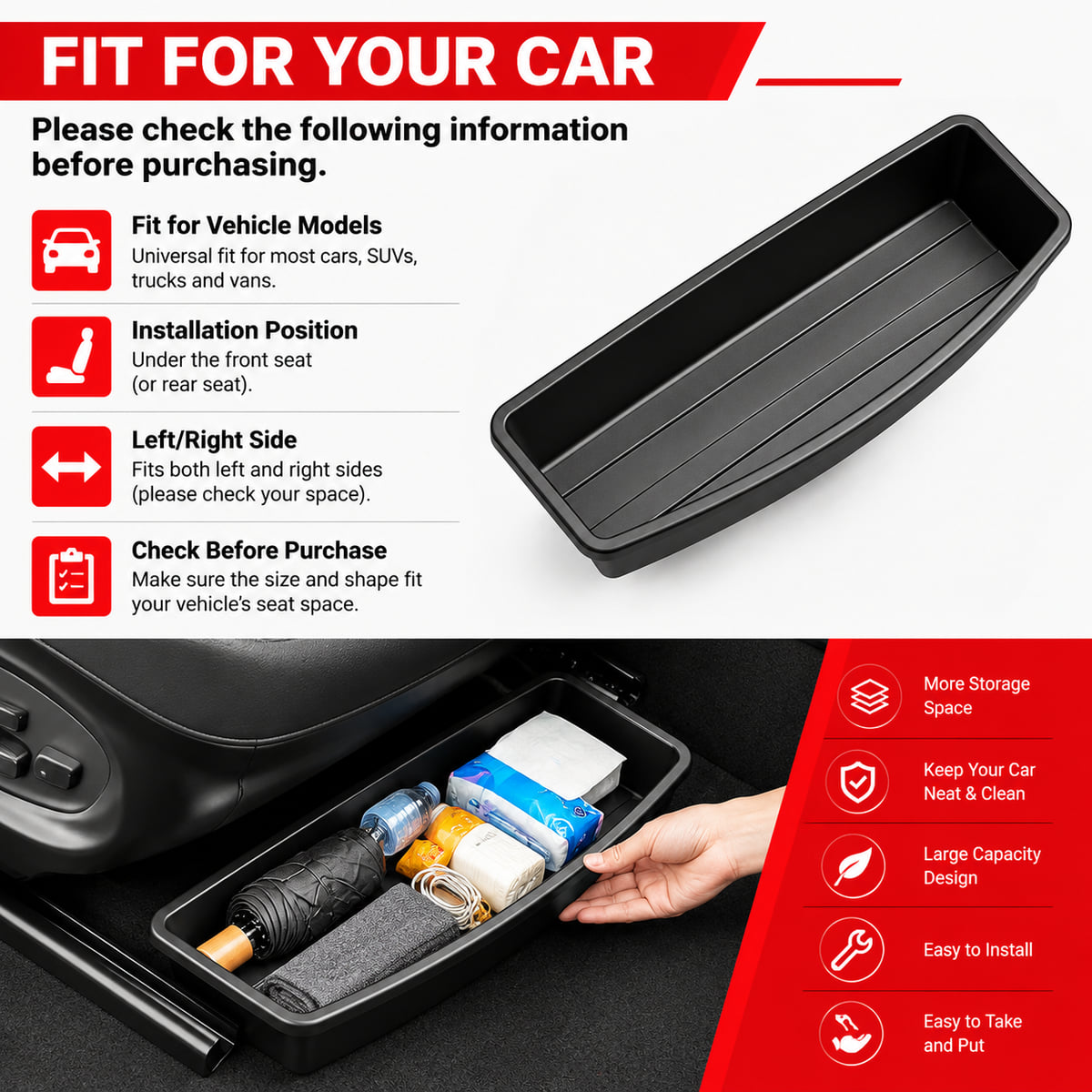PINMOAP Under Seat Car Storage - Car Cable Organizer recension och pris